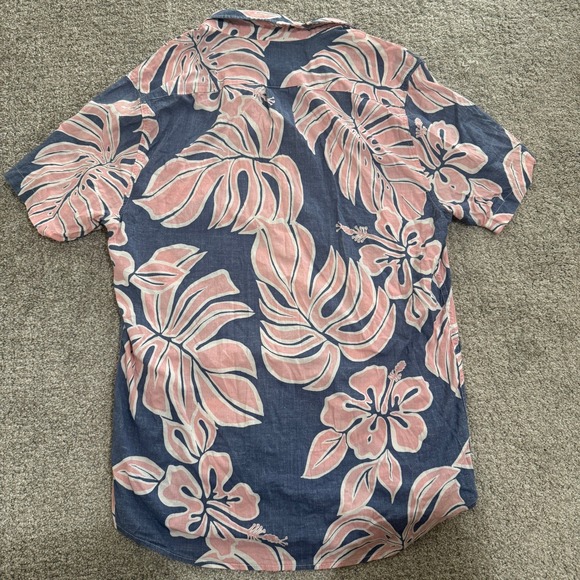 Marine Layer Marge Mens Medium Large Floral Hawaiian Button Down Pink Blue Shirt - Picture 7 of 7